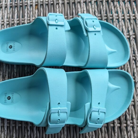 NWOT Women's Blue EVA Two Band Footbed Slide Sandals - Shade & Shore Size: 11 - Picture 2 of 5